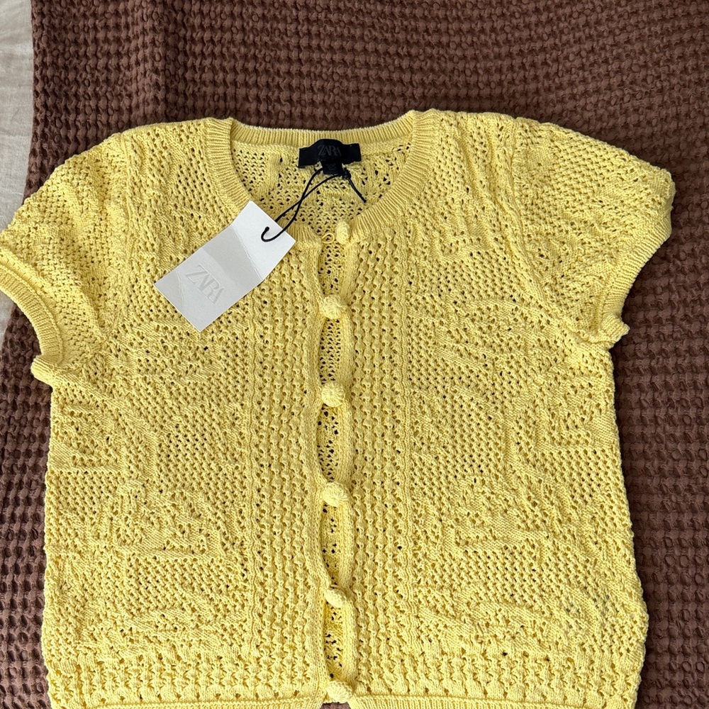 Zara Bright Yellow Short-Sleeve Knit Cardigan